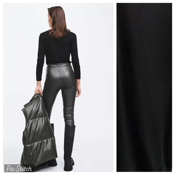 NWT. Zara Black Faux Leather High-waist Leggings. Size M. - Picture 3 of 11